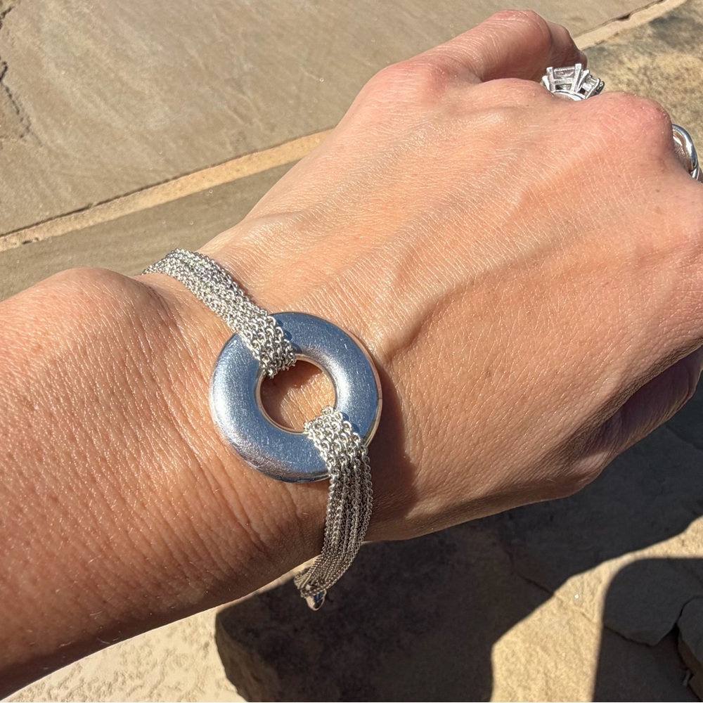 Multi-Chain 925 Sterling SilverBracelet with Circle Pendant - Picture 5 of 6